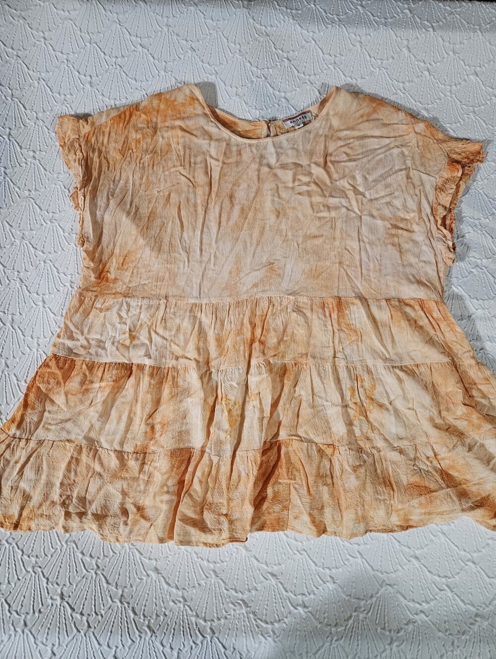 Andree By Unit Light Orange Tiered Short Sleeve Blouse Size XL